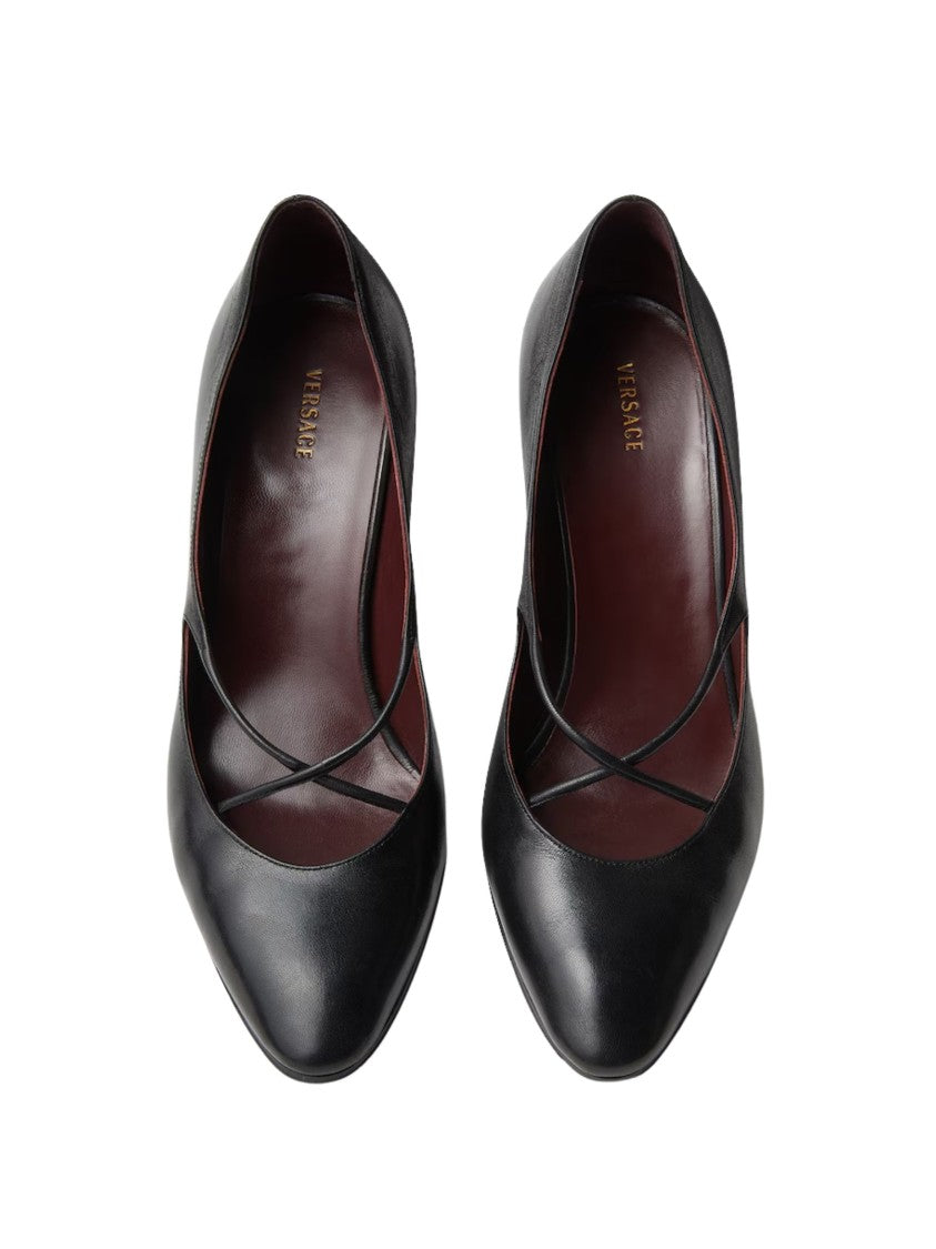 Versace Black Gold Detail Leather Pumps