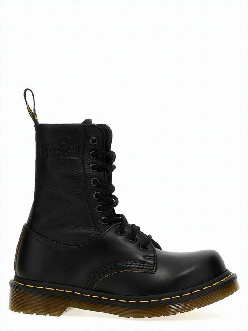 Mm6 By Maison Margiela High-Top Leather Boots With Distinctive Stitching