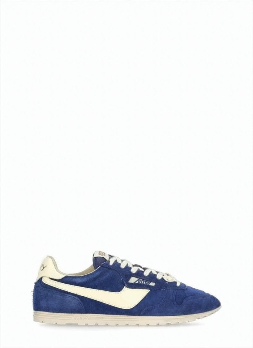 Autry Deep Blue Suede Sneakers With Cream Leather Accents