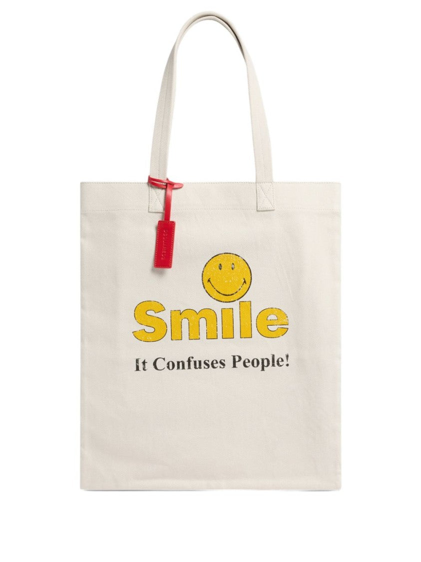 Dsquared2 Cream Tote Bag With Smiley Print And Logo Patch