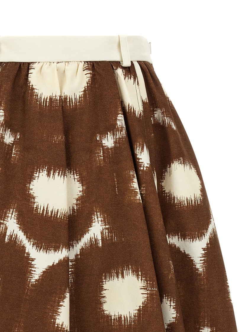 Prada Circle Print Cotton Canvas Midi Skirt