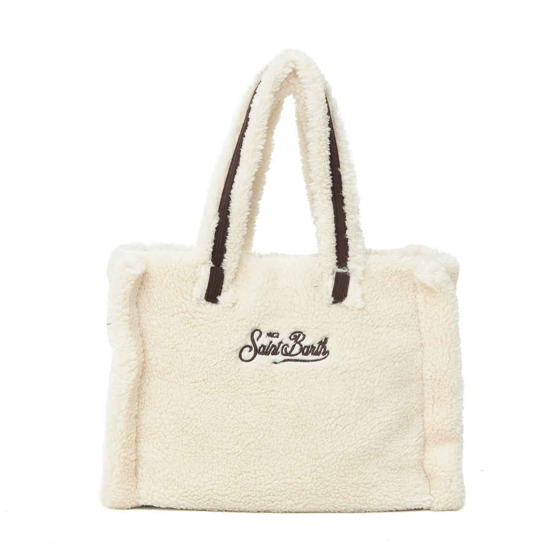 Mc2 Saint Barth Bianco Colette Teddy Maxi Logo Sherpa Tote Bag