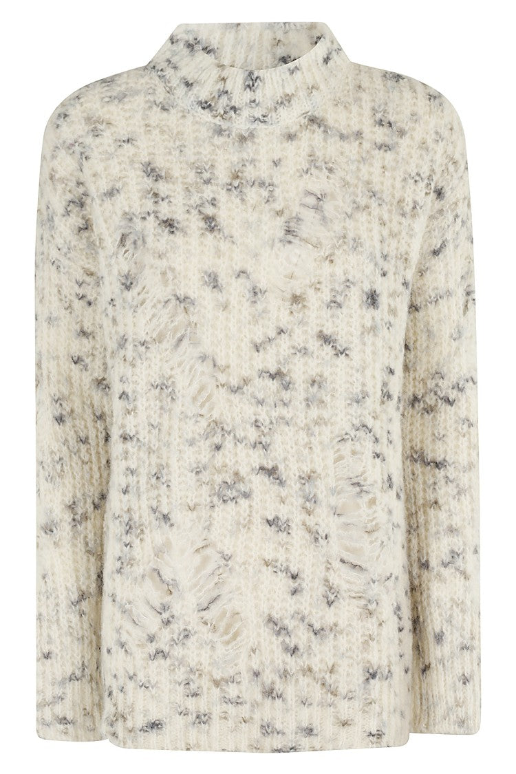 Msgm Beige Oversized Sweater With Grey Yarn Inserts