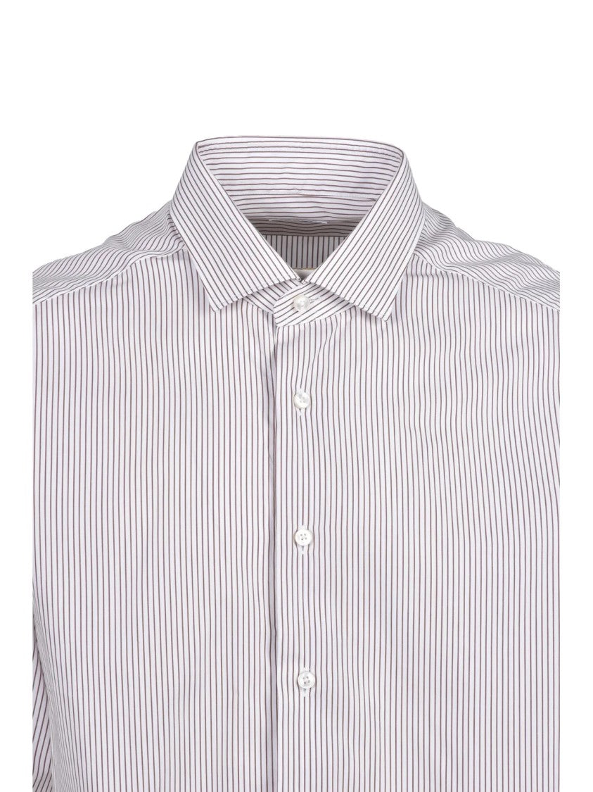Xacus White/Brown Striped Cotton Shirt