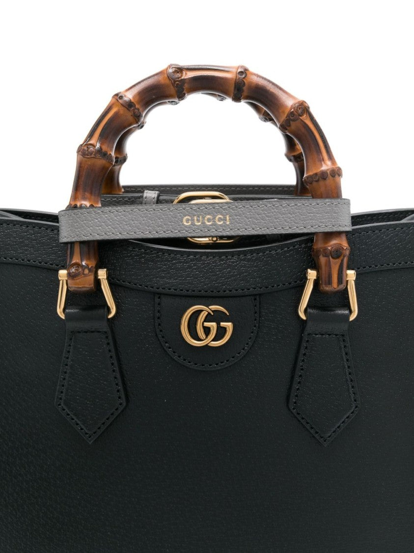 Gucci Structured Bamboo Handle Black Calfskin Handbag