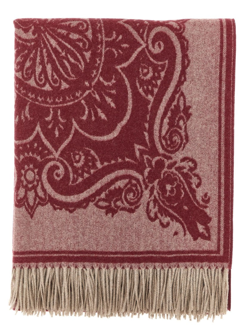 Etro Paisley Pattern Cashmere Blend Plaid With Fringed Edges