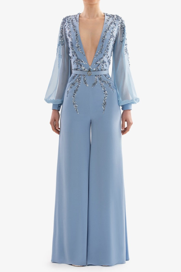 Saiid Kobeisy Blue Beaded Jumpsuit