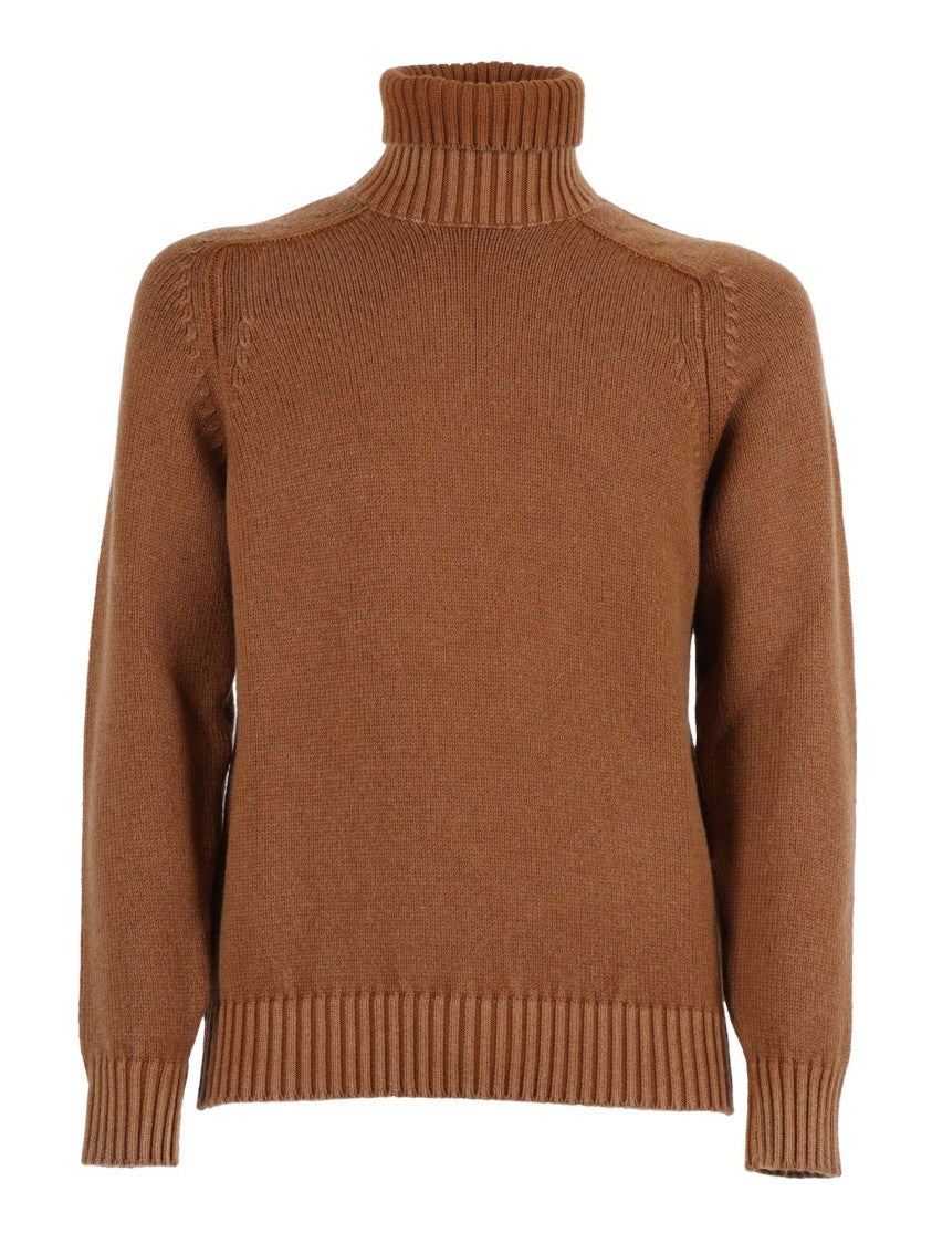 Circolo 1901 Ribbed Turtleneck Wool Sweater In Earthy Brown