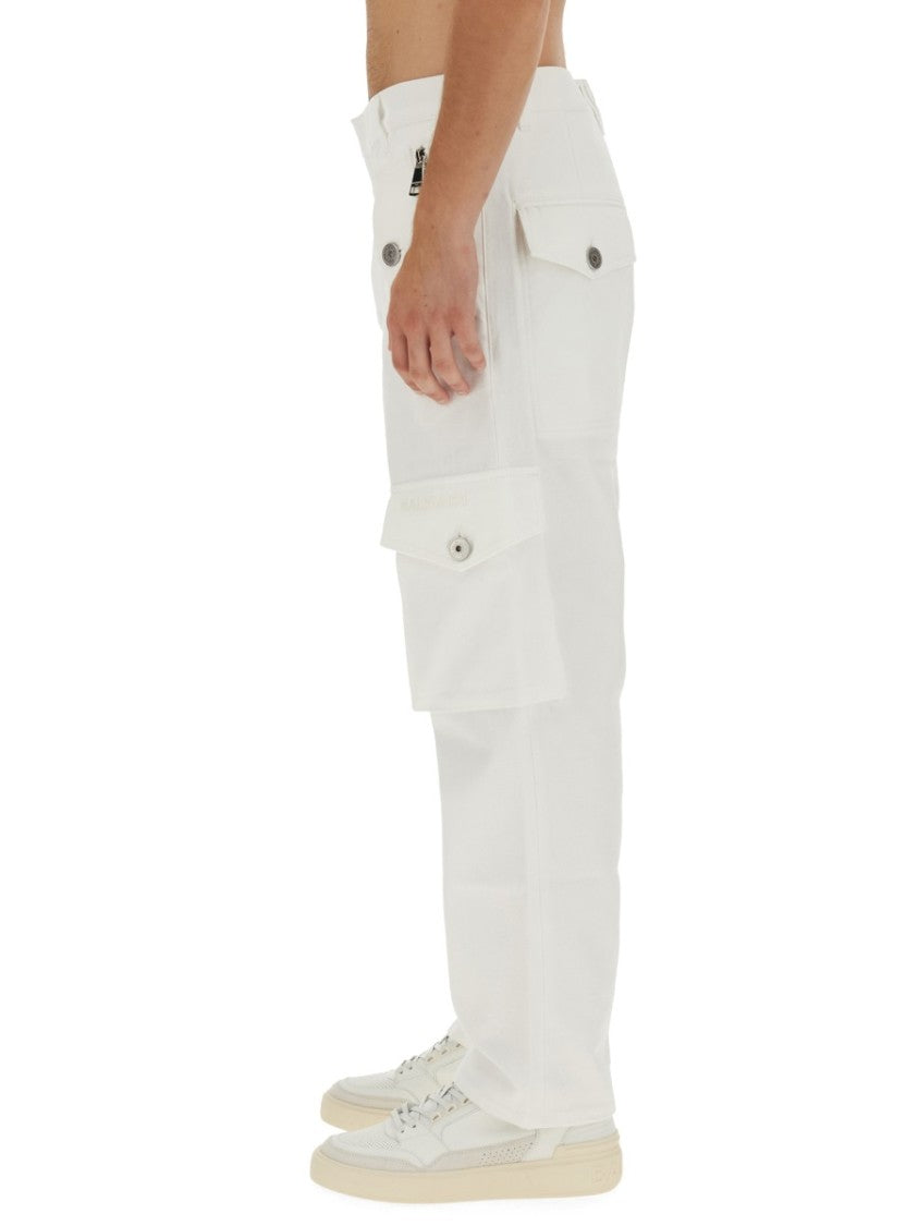 Balmain White Cotton Cargo Pants