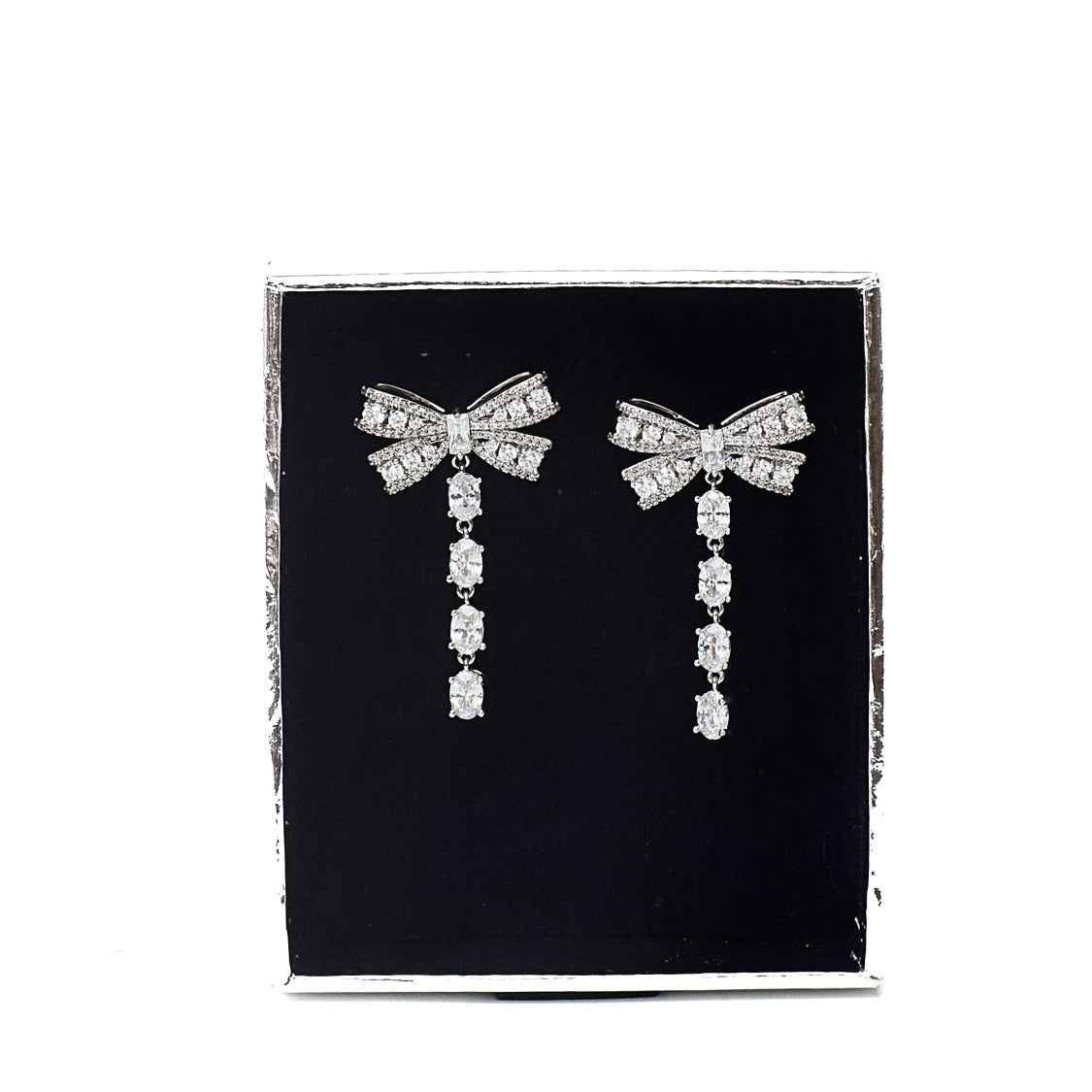 Self-Portrait Silver-Plated Brass Crystal Bow Drop Earrings