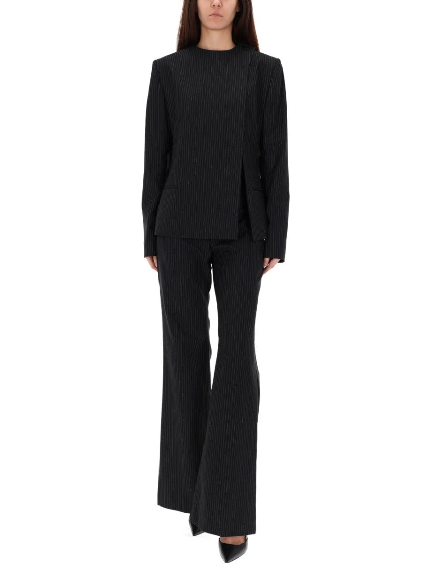 Courrèges Neutrals Buckle Pinstripes Shoulder Blazer