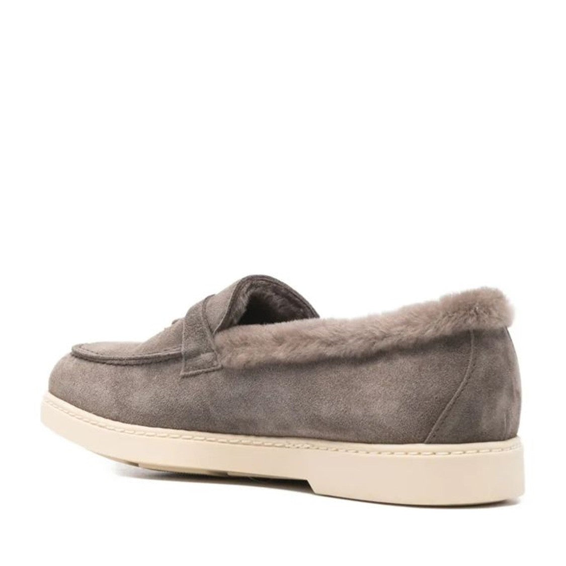 Doucal's Grey Adler Plush Fur Lining Suede Loafers