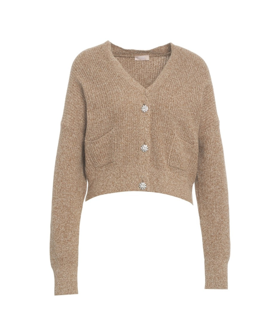 Liu Jo Cropped Beige Cardigan With Decorative Buttons