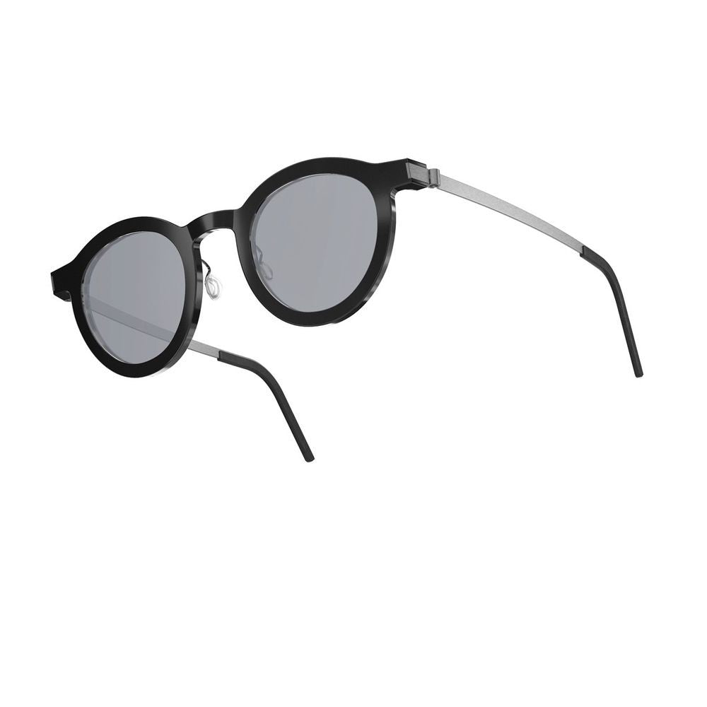 Lindberg Sun Titanium 85101 K24/Al01/10/Sl124 Black Silver Round Phantos-Shaped Sunglasses