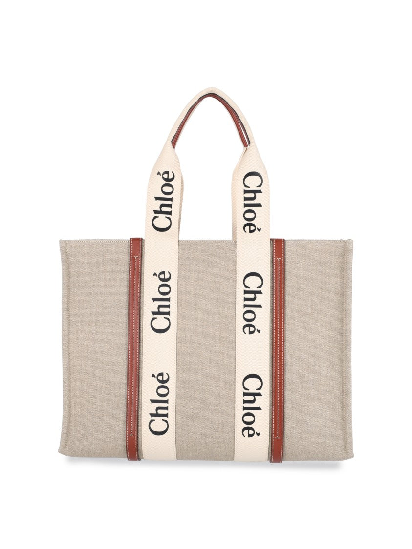 Chloé "Woody" Medium Tote Bag Beige
