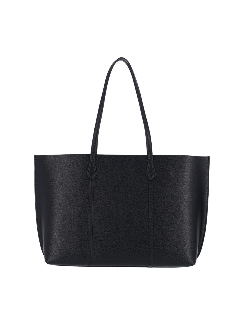 Tory Burch Black Perry Gold Logo Leather Tote