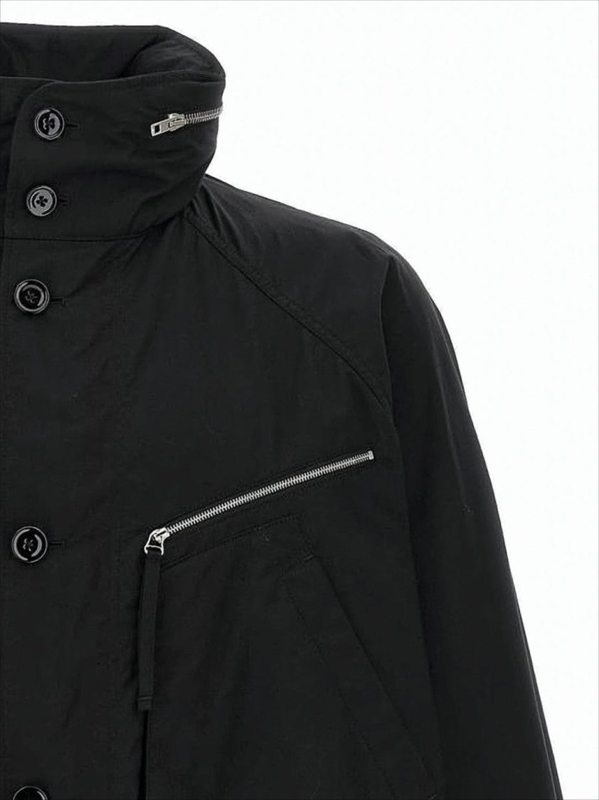 Lemaire Cropped Black Jacket With High Collar