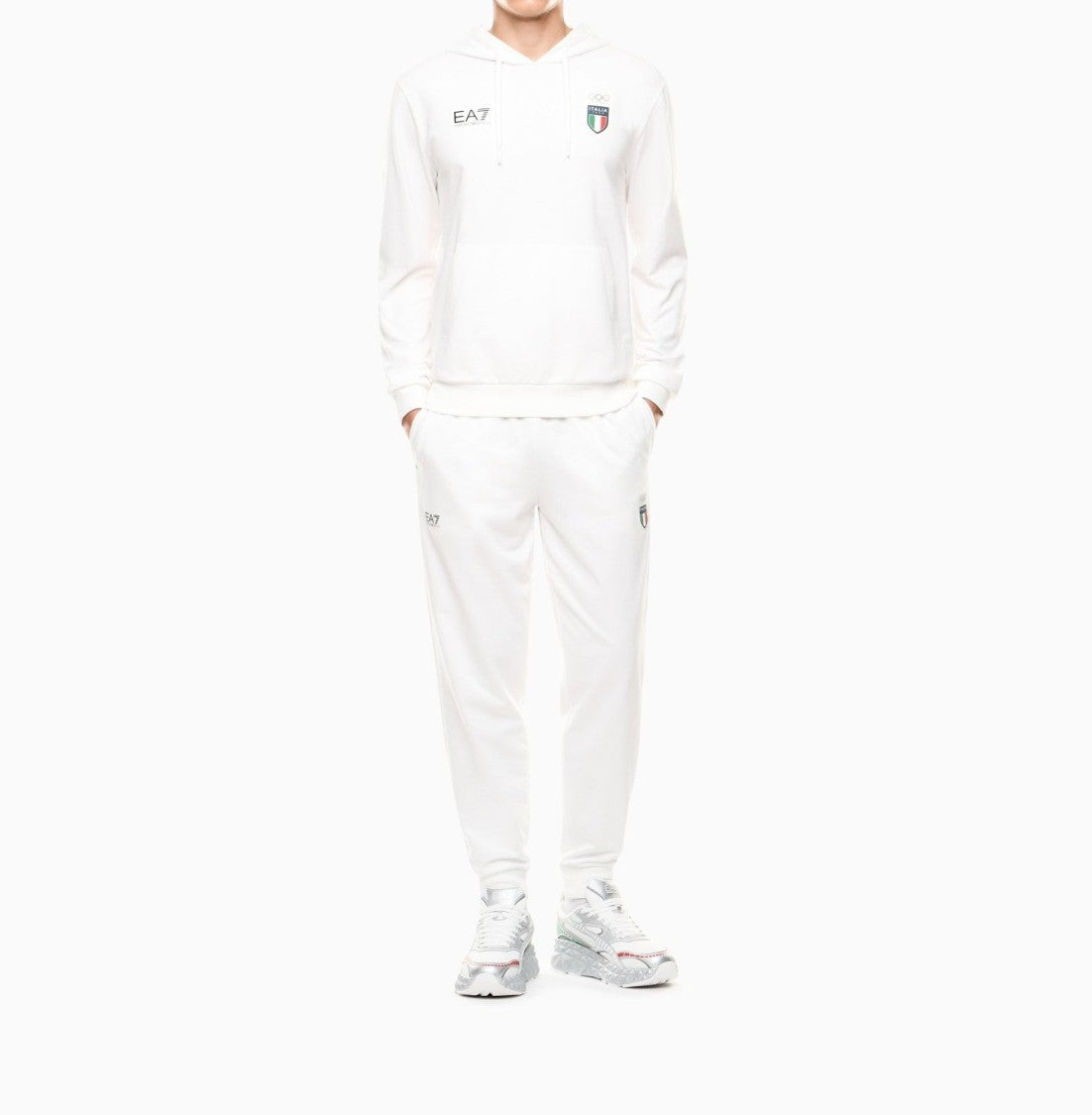 Ea7 Emporio Armani Milano-Cortina 2026 White Hoodie With Italia Detailing
