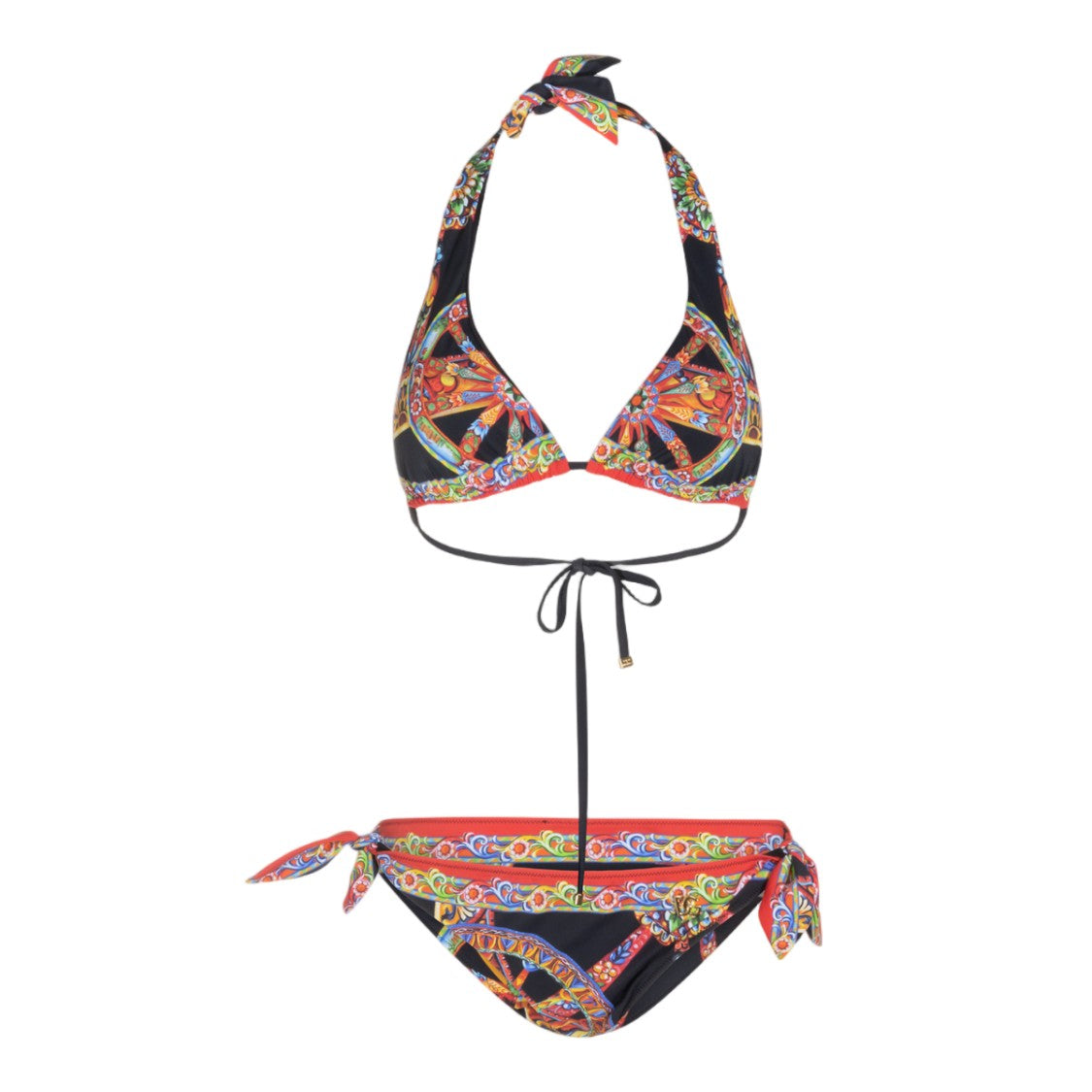 Dolce & Gabbana Baroque-Inspired Multicolored Print Bikini With Halter Neck Design