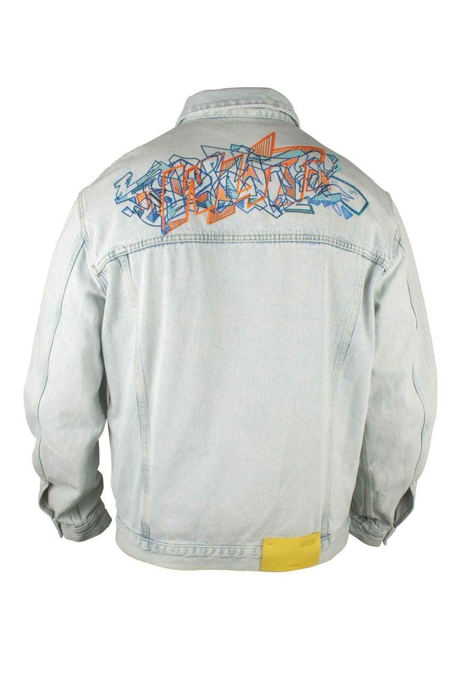 Off-White Light Blue Denim Jacket With Graffiti Logo