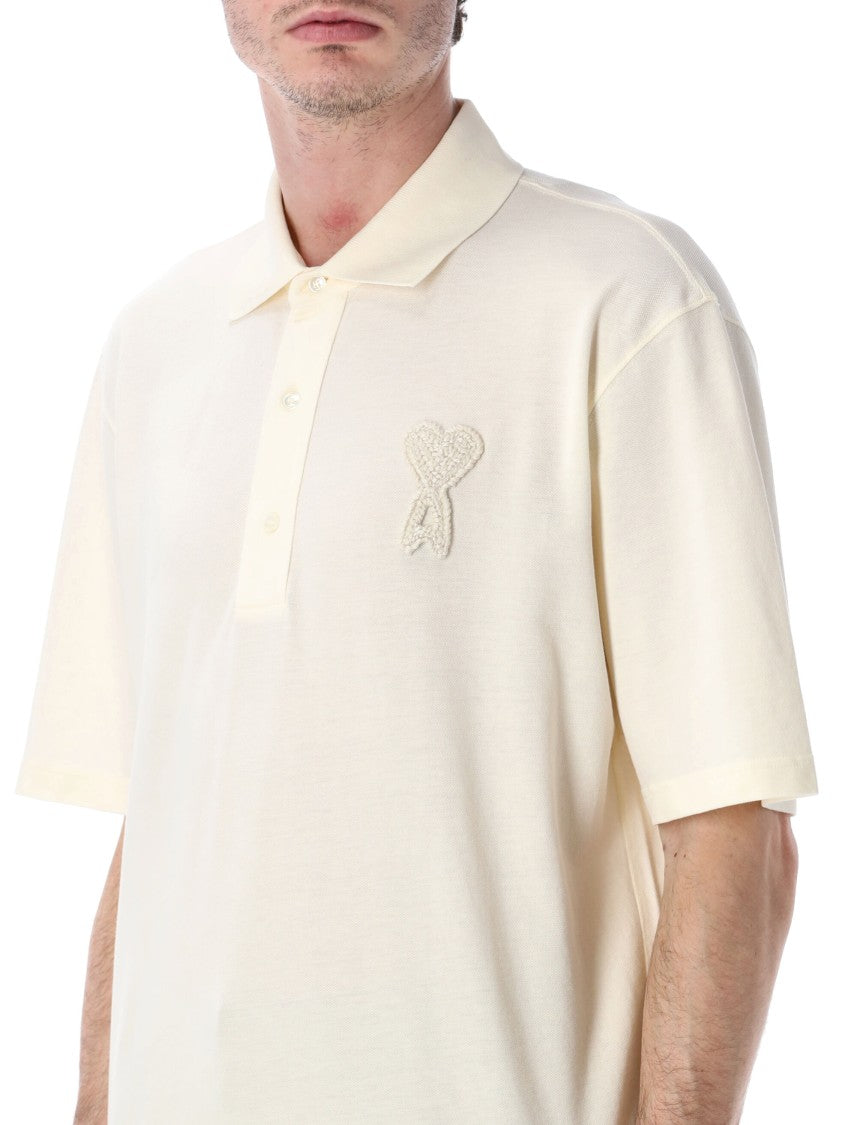 Ami Paris Ami De Coeur Cotton Pique Polo