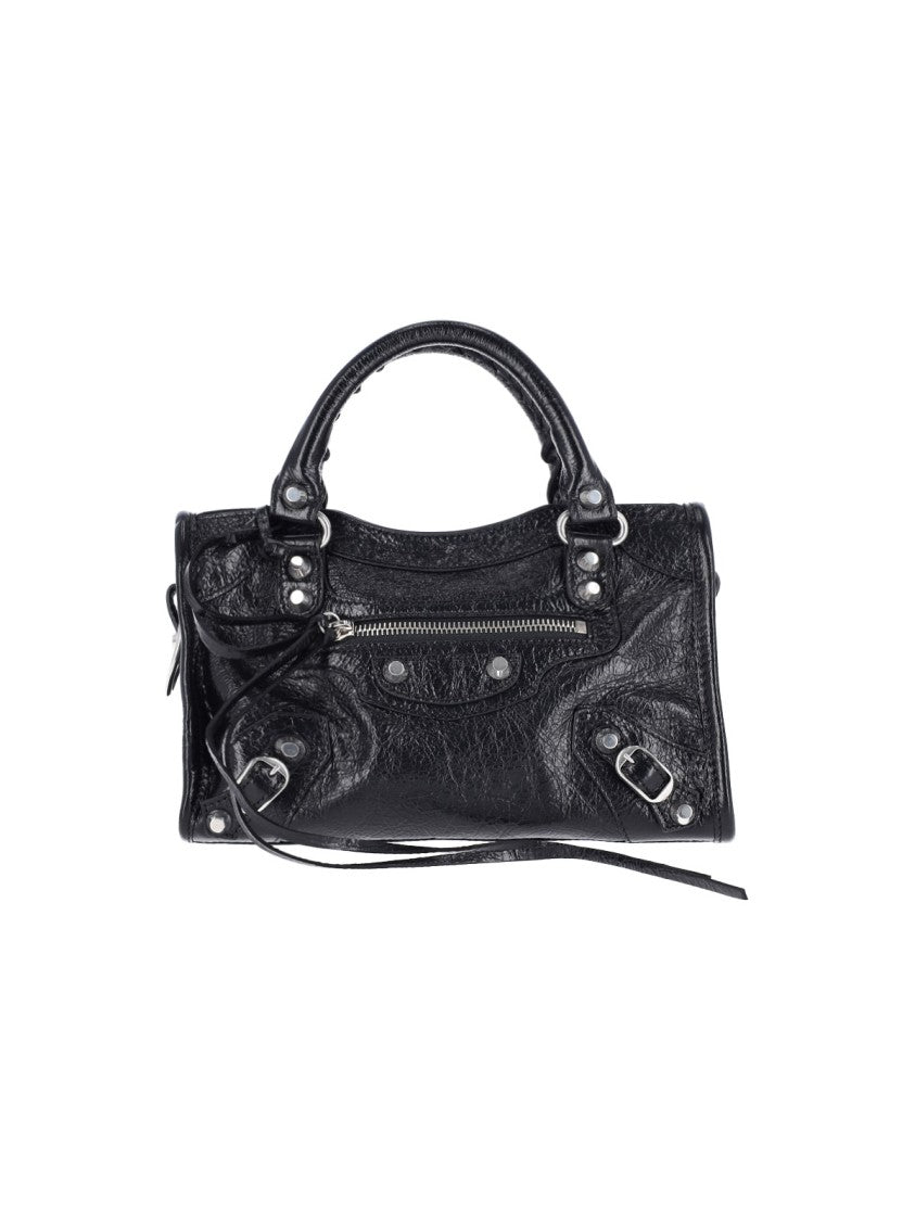 Balenciaga Mini Le City Black Arena Lambskin Shoulder Bag