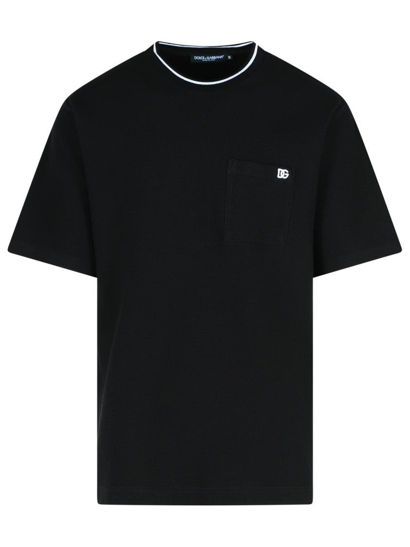 Dolce & Gabbana Black Cotton T-Shirt With Contrast Details And Embroidered Logo
