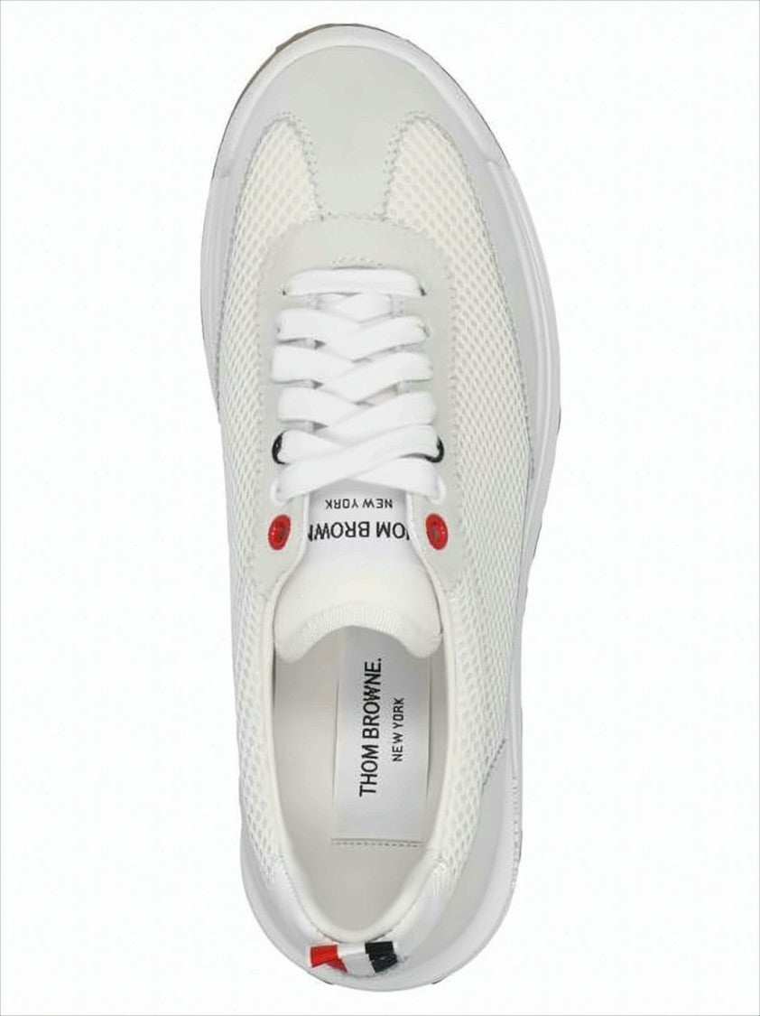 Thom Browne White Sneakers With Suede Overlays And Striped Detailing