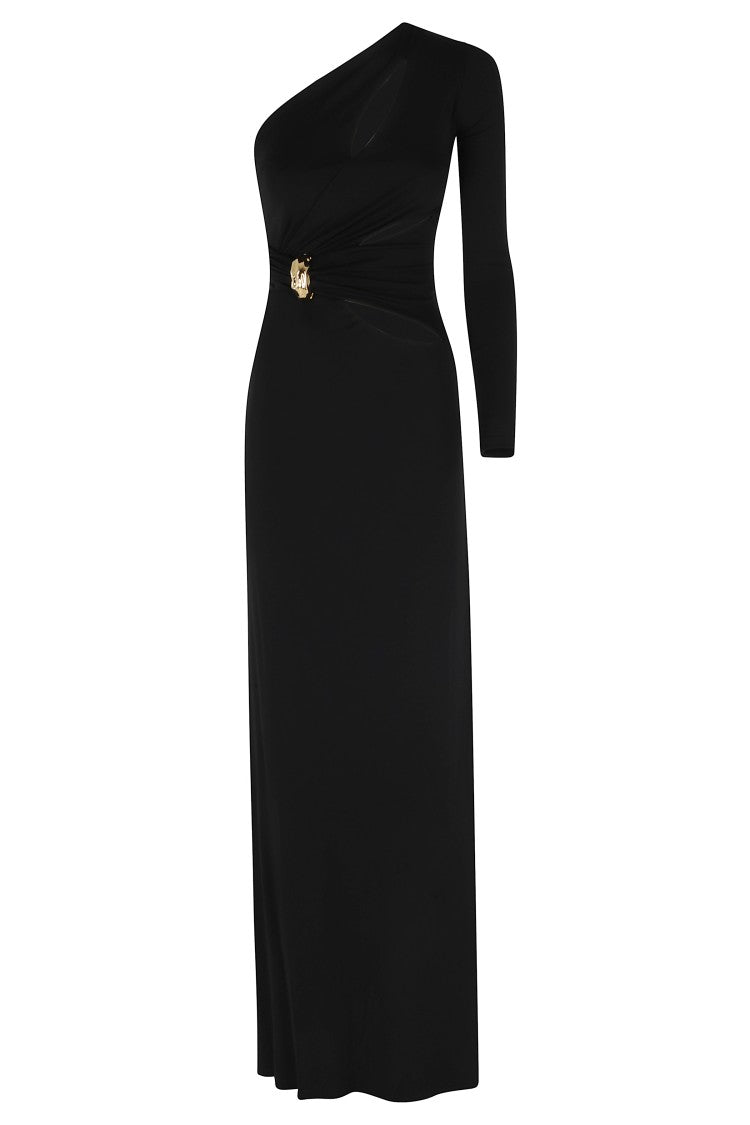 Elisabetta Franchi Black Red Carpet One-Shoulder Cut-Out Viscose Evening Dress