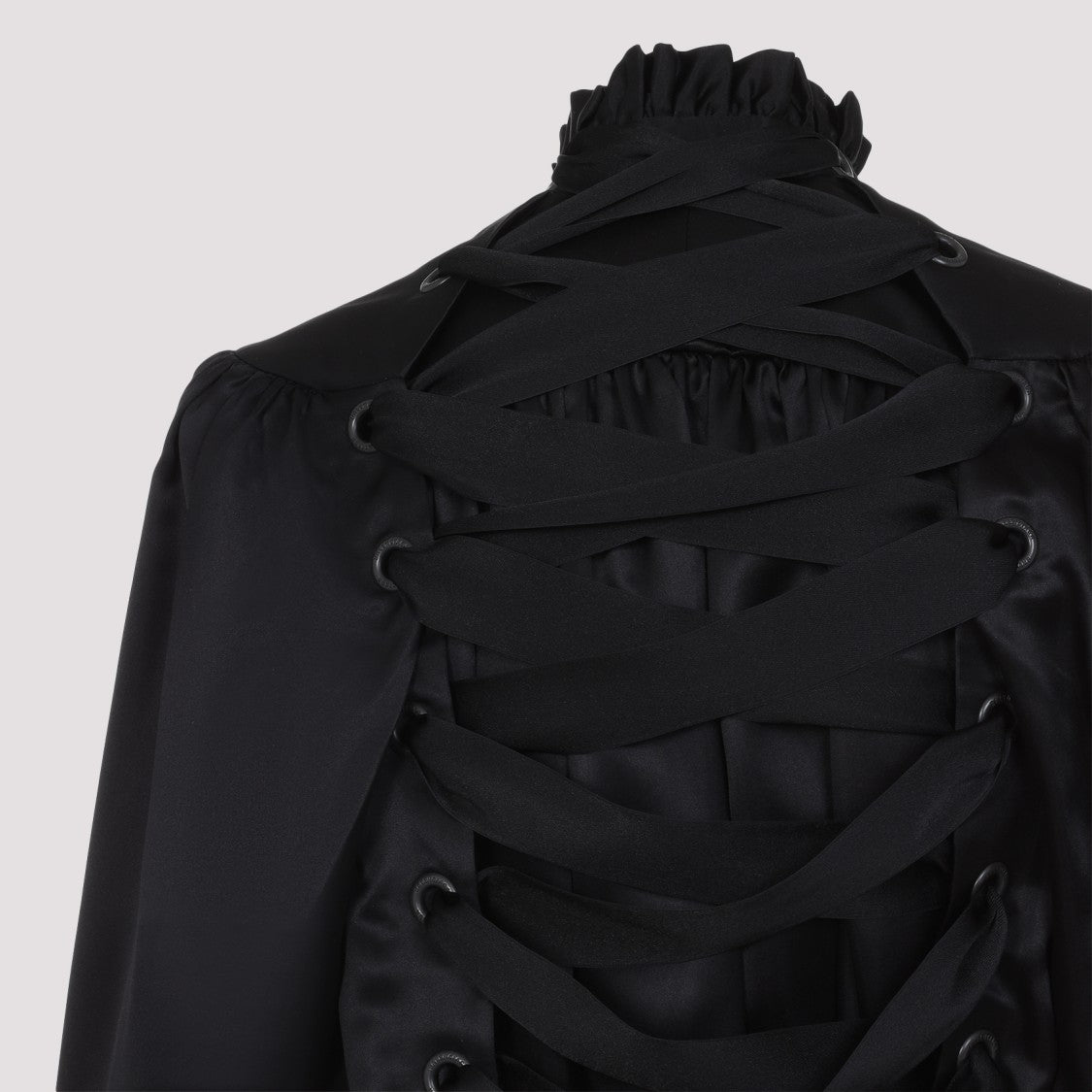Balenciaga Lace Up Black Silk Blouse