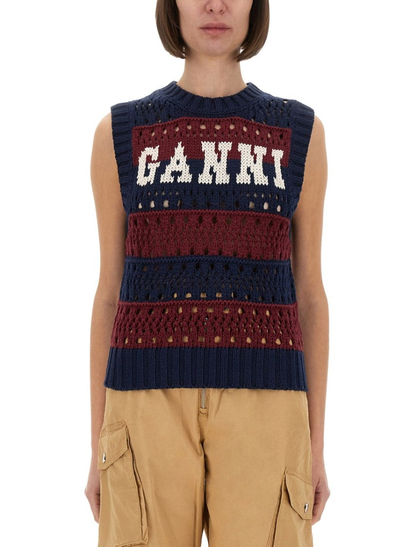 Ganni Knitted Sleeveless Top With Bold Logo