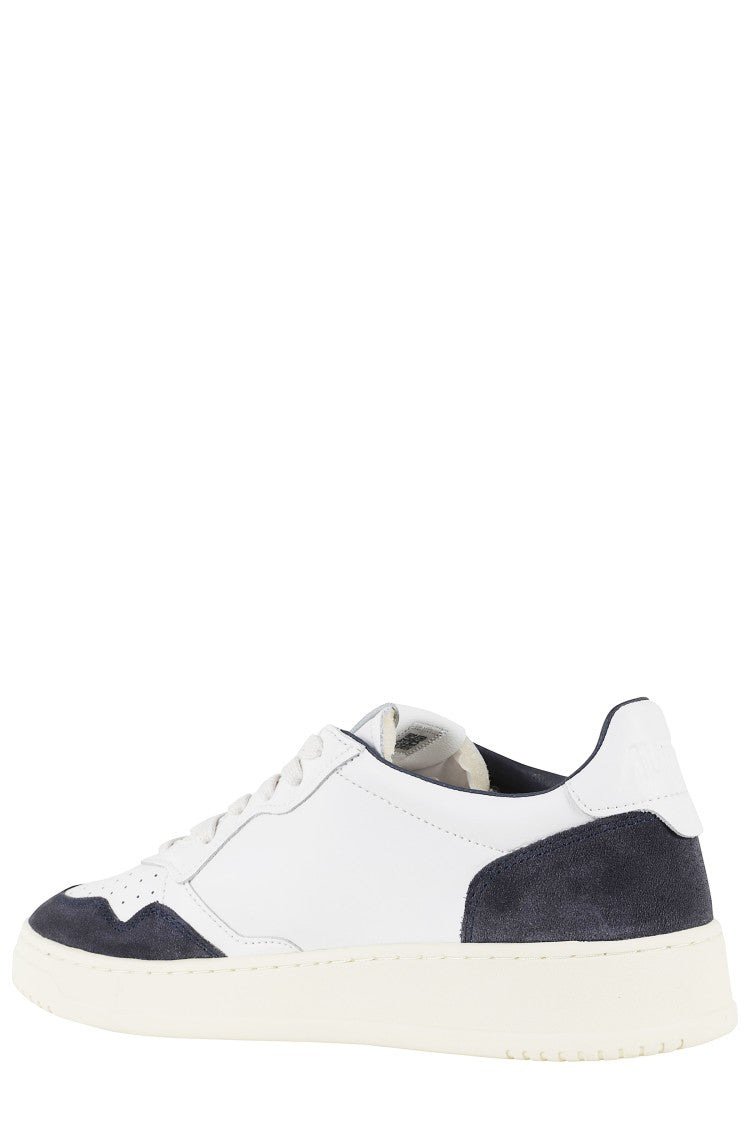 Autry White Medalist Low Blue Suede-Trim Leather Sneakers
