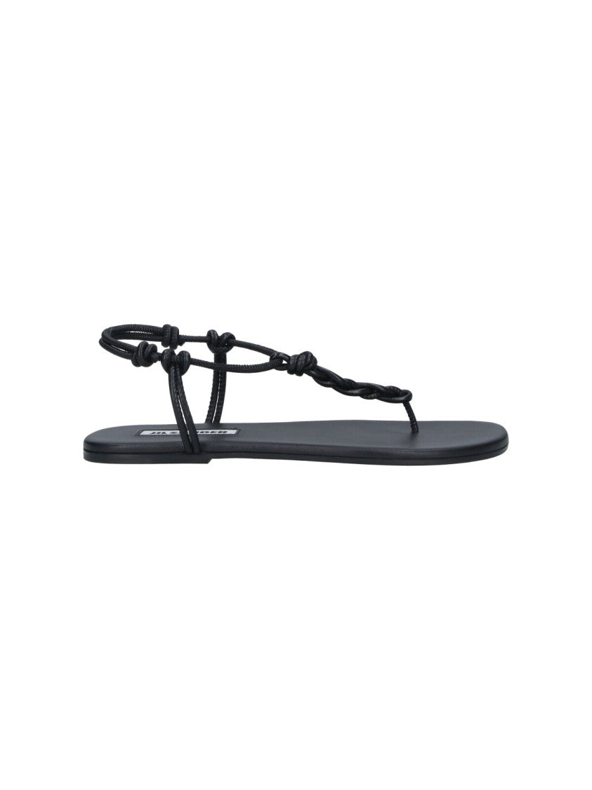 Jil Sander Black Tangle Minimalist Leather Thong Sandals