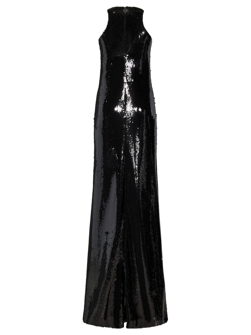 Mônot Glossy Black Sequin Maxi Dress