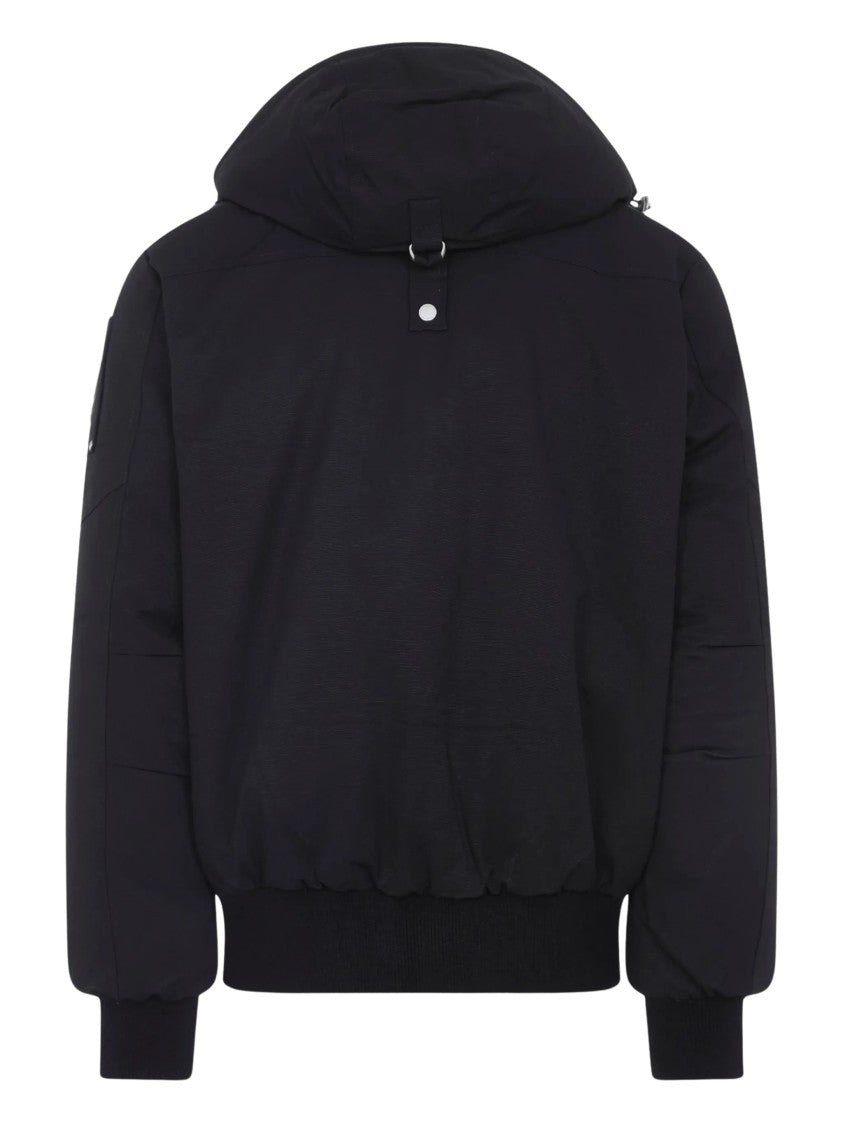 Moose Knuckles Padded Black Bomber Jacket With High Collar And Snap Fastenings
