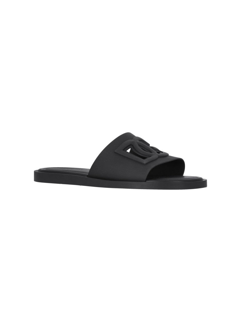 Dolce & Gabbana Black Beachwear Rubber Slides Sandals