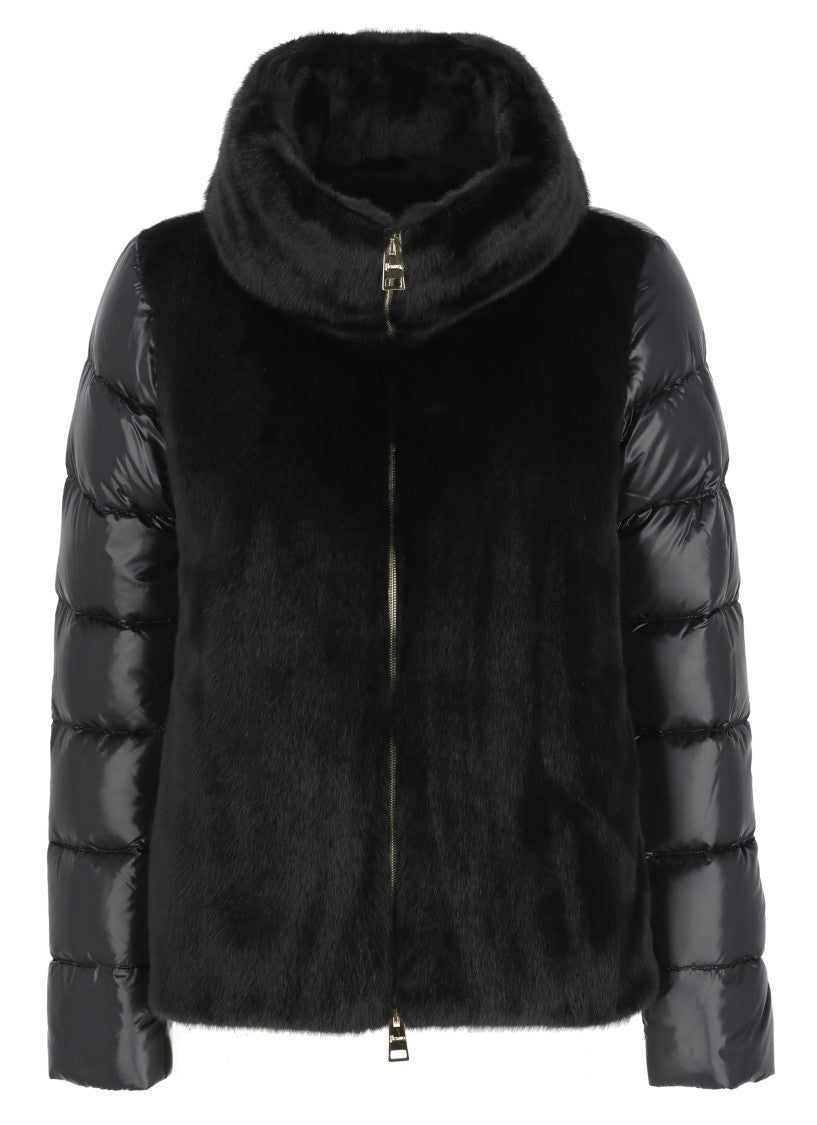 Herno Black Faux Fur Accent Quilted Down Jacket
