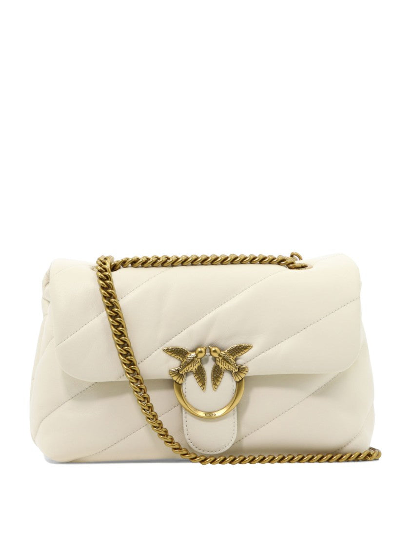Pinko Quilted White Leather Crossbody Bag