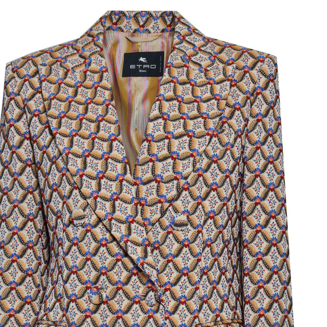 Etro Jacquard Double Breasted Blazer Multicolored Tie Patterns