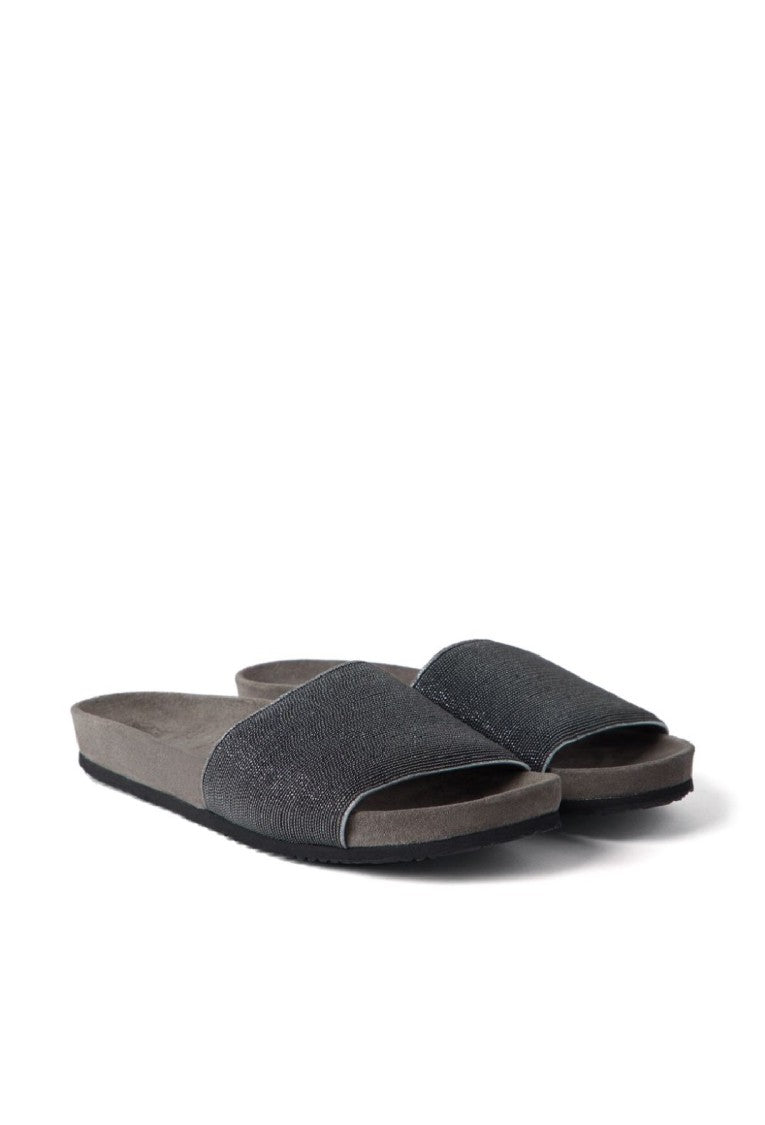 Brunello Cucinelli Textured Strap Slip-On Sandals With Cushioned Footbed