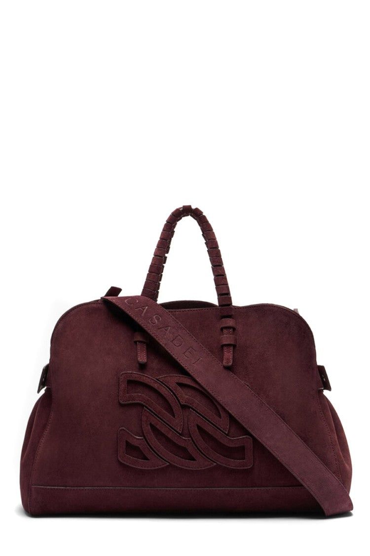Casadei Burgundy Embossed Logo Adjustable Strap Suede Shoulder Bag
