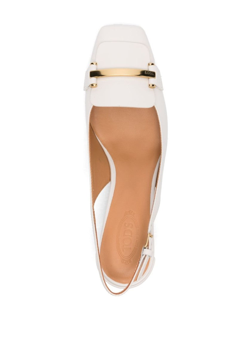 Tod's White Slingback Low Block Heel Pumps