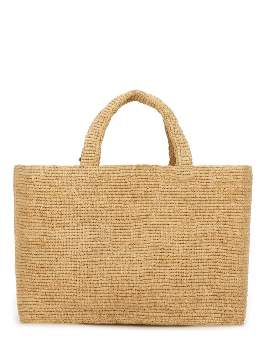Manebi Sunset Woven Raffia Leather Tag Tote Bag