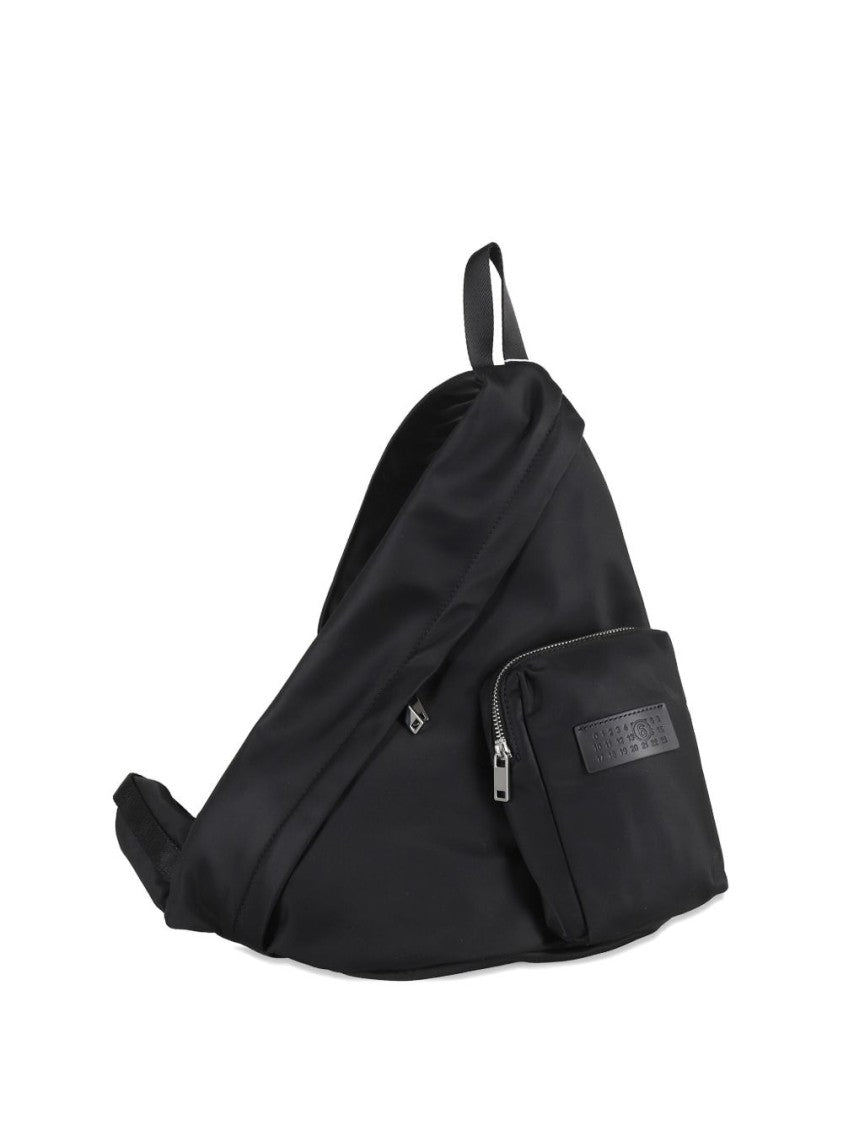Mm6 By Maison Margiela Triangular-Shaped Black Polyamide Backpack With Adjustable Strap