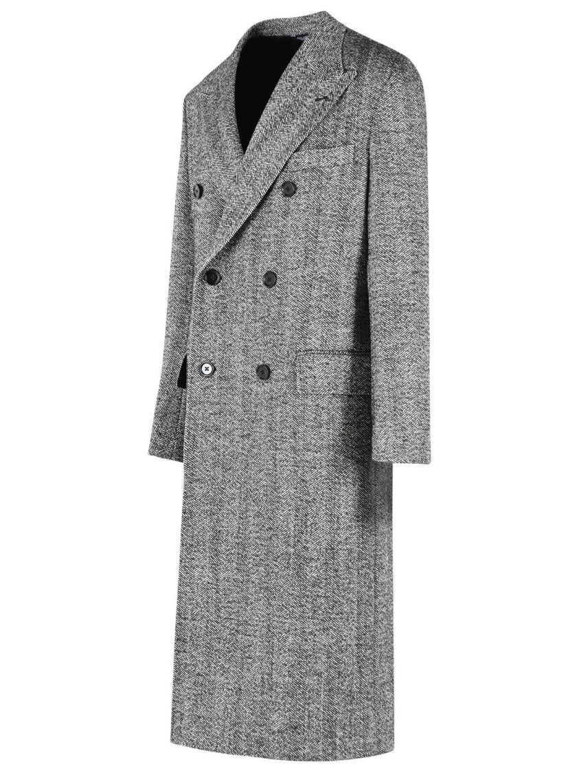 Dolce & Gabbana Grey Fantasia Double-Breasted Virgin Wool Long Coat
