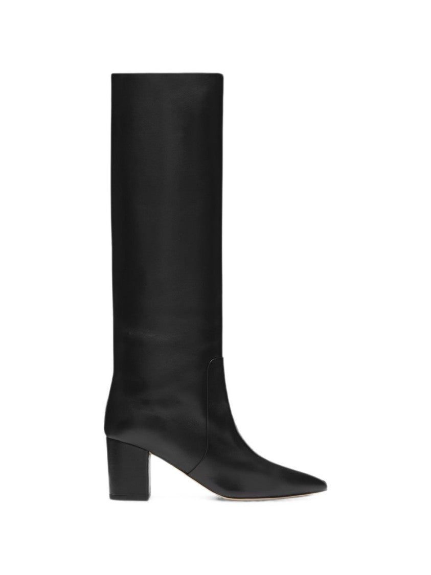 Paris Texas Black Pointed-Toe Silk-Nylon Block-Heel Boots