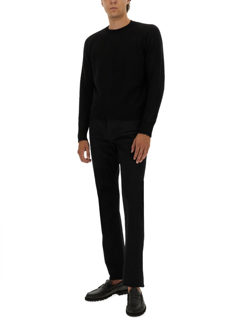 Tom Ford Fitted Black Cashmere Sweater With Ribbed Cuffs
