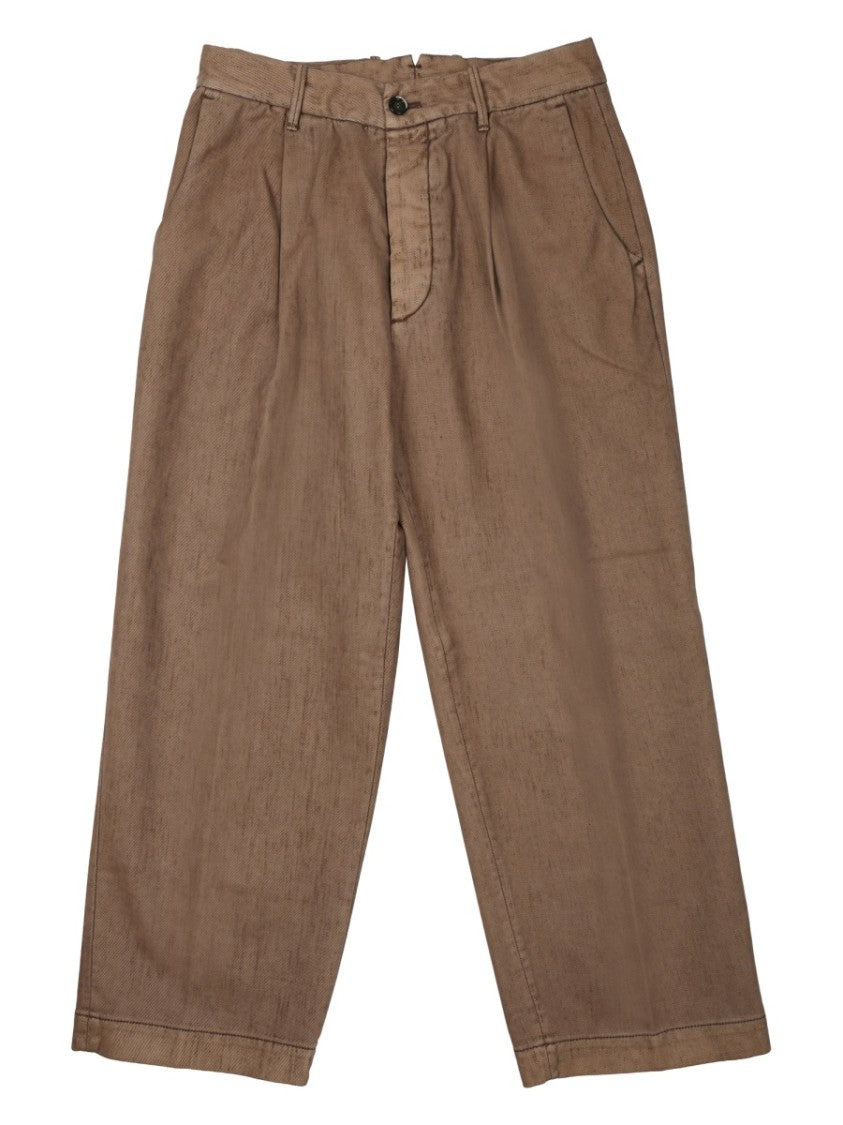 Nine In The Morning Neutrals Mid-Rise Pleated Cotton Wide-Leg Pants