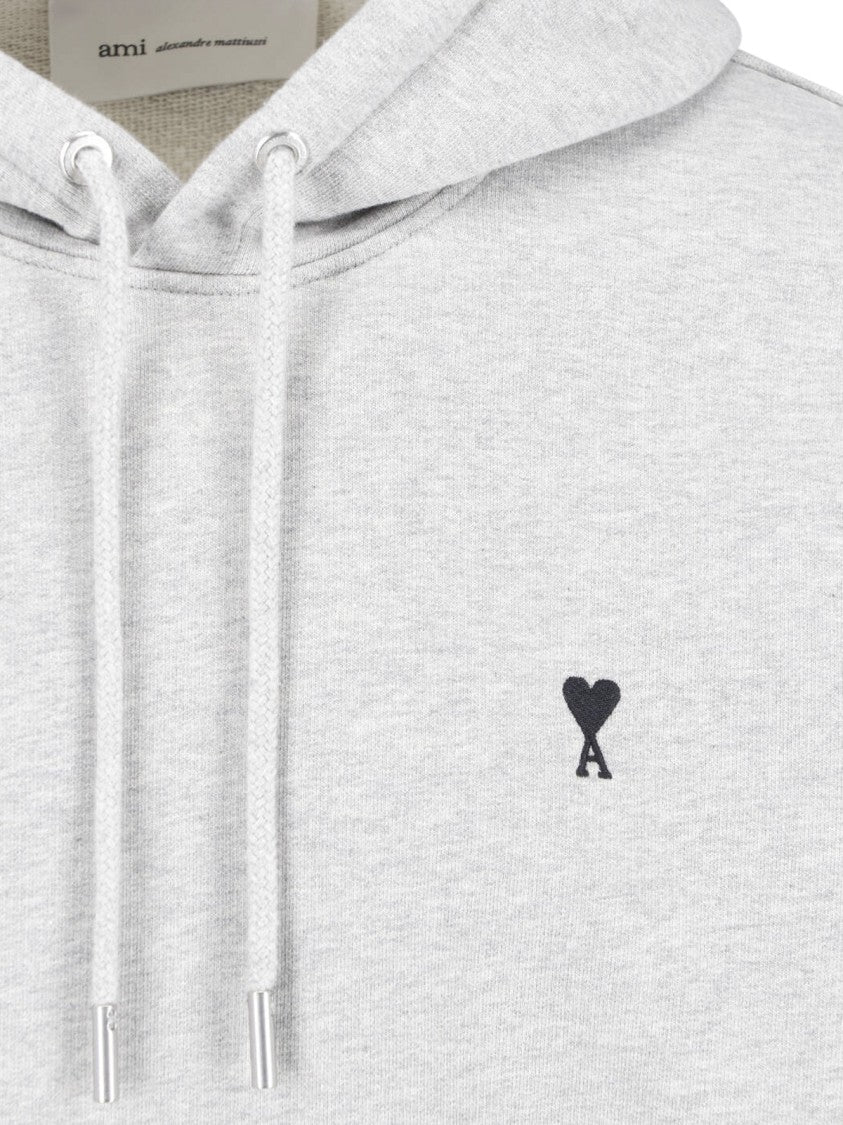 Ami Paris Grey Cotton Ami De Cœur Embroidered Hoodie