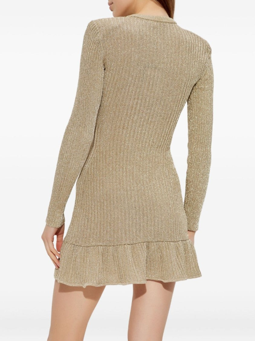 Self-Portrait Ribbed Gold Mini Dress With Button-Down Front